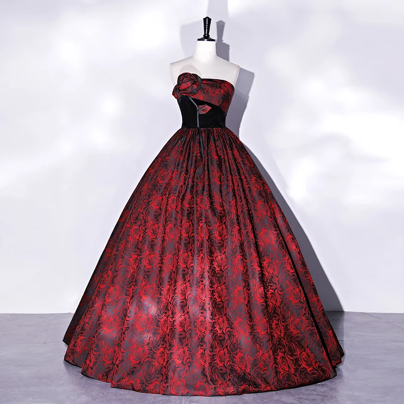 Vestido De quinceañeras Vintage rojo vino, vestido De baile Sexy sin tirantes hasta el suelo, exquisito vestido De baile De lujo con estampado Floral, nuevo