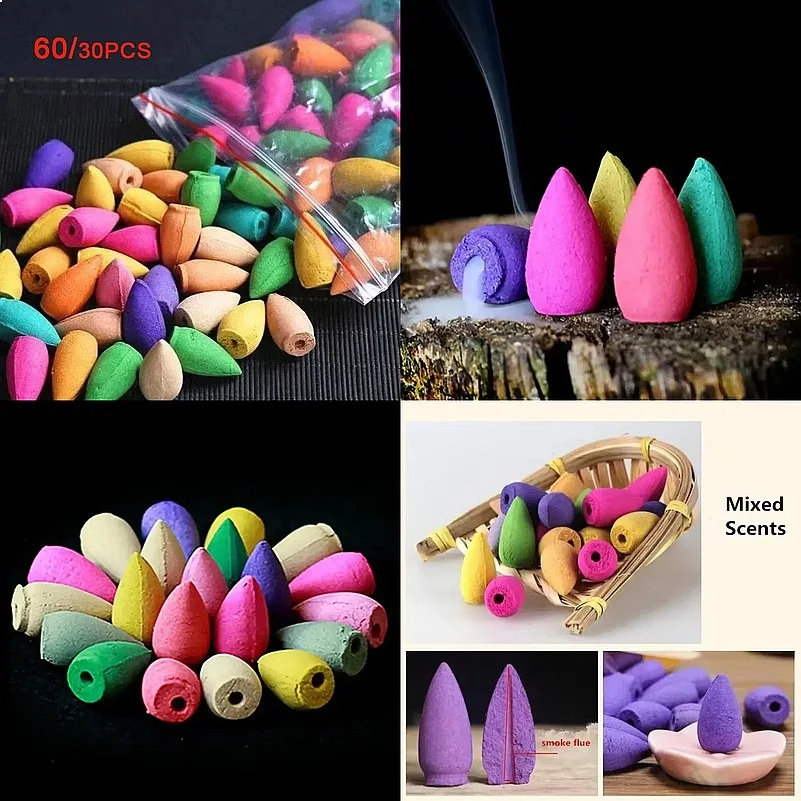 Backflow Incense Cones for Waterfall Mixed Natural Scents Waterfall Incense Burner Holder Gift Ideal for Yoga Aromatherapy