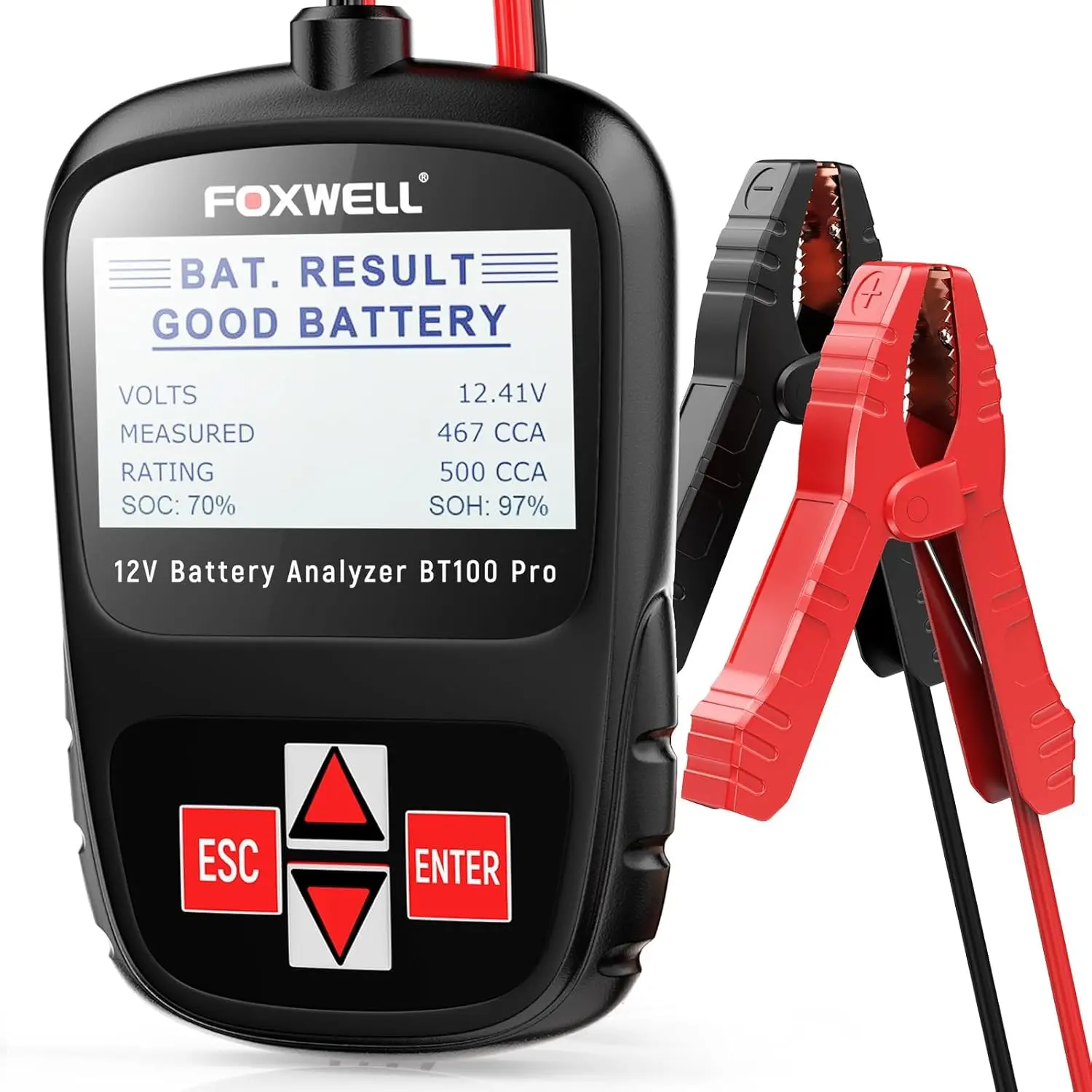 

12V Car Battery Tester with CCA, SOH, SOC Analysis for Vehicles and Boats - Quick Digital Diagnostic Tool