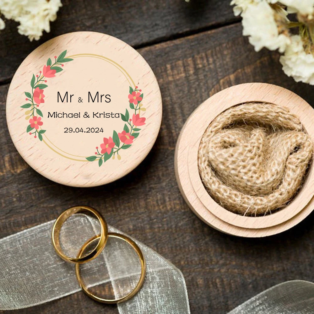 

Personalized Wedding Ring Box with Pillow, Wooden Ring Box, Rustic Jewelry Box, Mr and Mrs Proposal, Rose Gold Printed