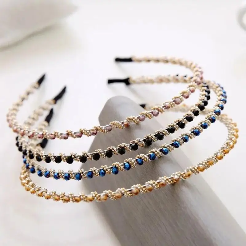 Thin Rhinestone Alloy Bling HairBands for Women Girls No-slip Crystal Bezel Hair Hoops Ladies Hair Accessories Luxury Hairbands