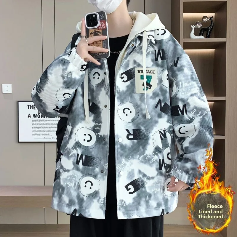 

Осенне-зимняя утепленная куртка с капюшоном на флисовой подкладке для подростков, теплая дышащая верхняя одежда приталенного кроя