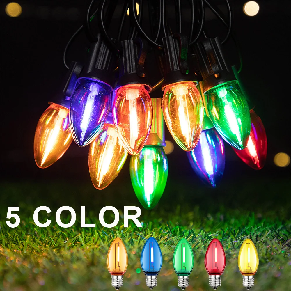 Luci colorate per esterni C7 Lampadine di ricambio infrangibili 1W E12 Base RGB Ghirlanda impermeabile per decorazioni da giardino per feste