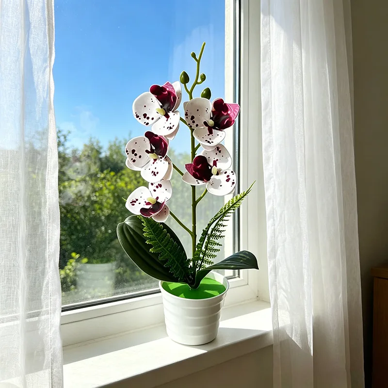 4pcs Wave Pot Butterfly Orchid Simulation Pottery Wedding Guide Decoration Fake Flower Bonsai Wedding Photography Decoration