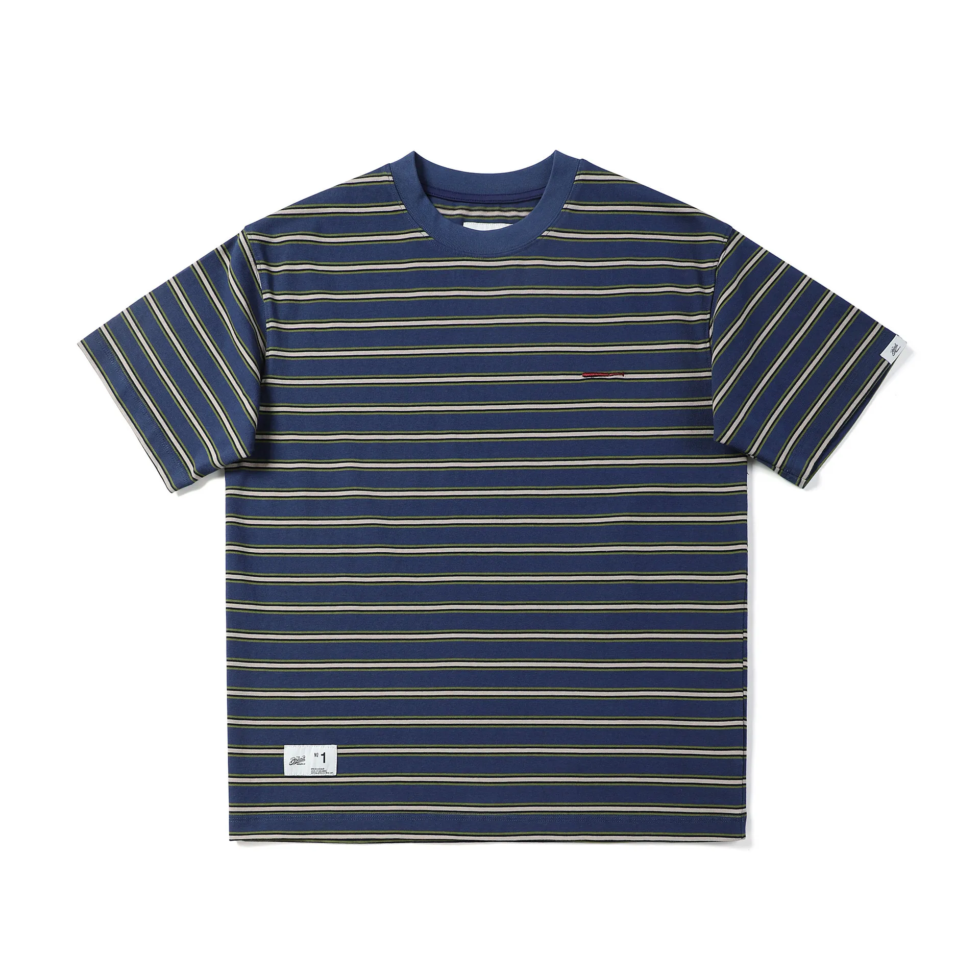 26SS Summer Japanese Retro 320gsm 100% Cotton Little Whale Embroidery Striped Loose Fit Short Sleeve T-Shirt Cityboy Tee Unisex