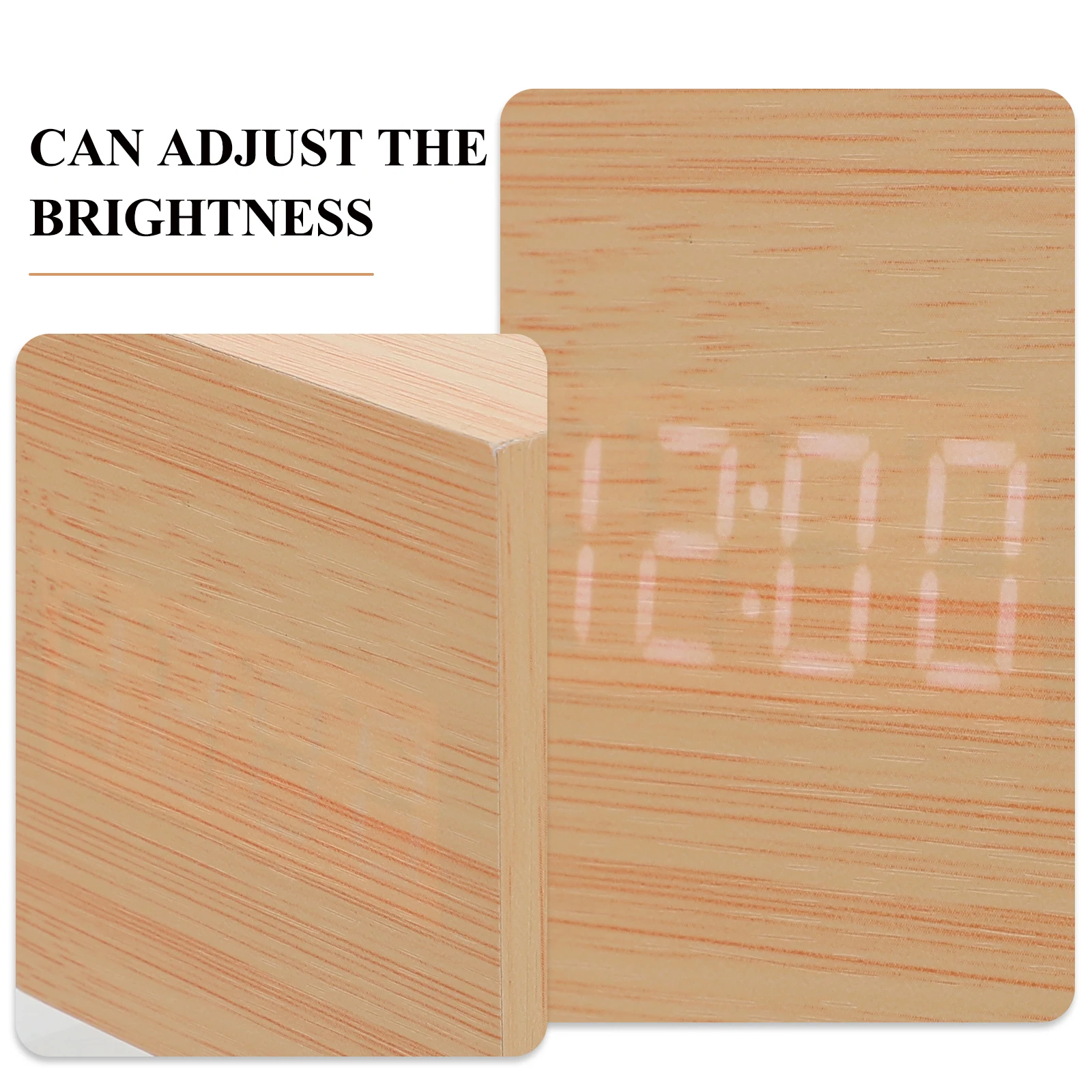 

1Pcs Electronic Wooden LED Alarm Clock Square Digital Dual Display Bedside Temperature Desk Clock Eye Protection Glow
