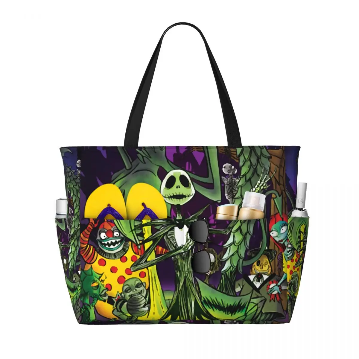 Custom Skeleton Christmas Nightmare Skull Grocery Shopping Tote Bag Women Big Capacity Jack Skellington Beach Gym Travel Bags