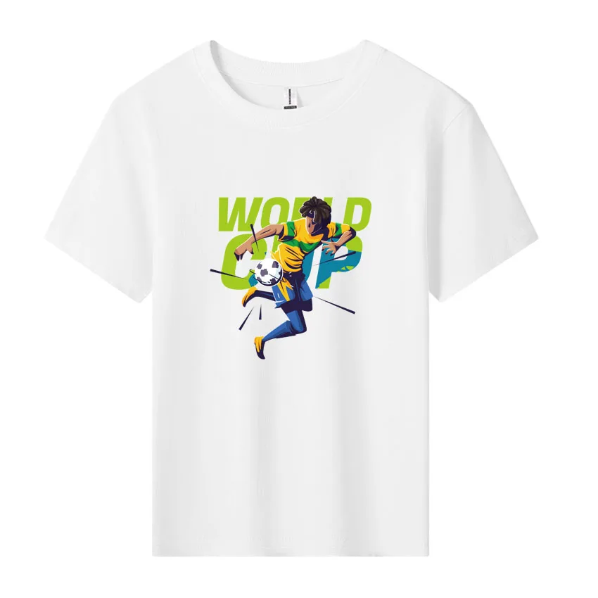 Summer Cotton T Shirt Boy Girl Tee Shirt Football Cup Classic Actions Printed Kid Clothes Cartoon Letter Tops Gift Add Design