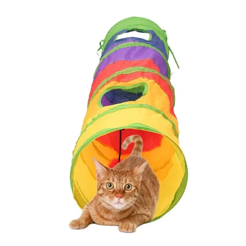 

Rainbow Cat Tunnel Pet Tube Collapsible Play Toy Indoor Outdoor Kitty Puppy Toys for Puzzle Exercising Hiding Training