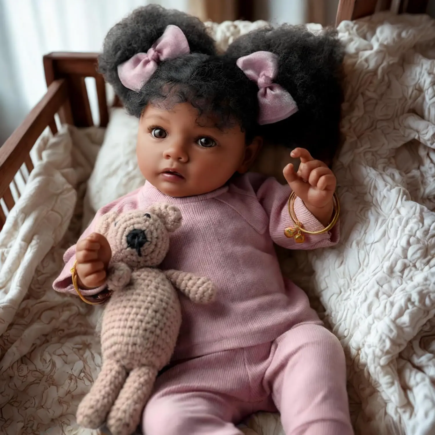 

NPK 22inch Lifelike Vinyl Missy Newborn Baby Reborn Doll for Children Birthday Xmas Gift African American Babies Soft