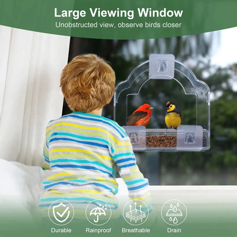 Window Bird Feeders For Outside, Clear Bird Window Feeder With 3 Strong Adhesive Sheets, Transparent Acrylic Bird House