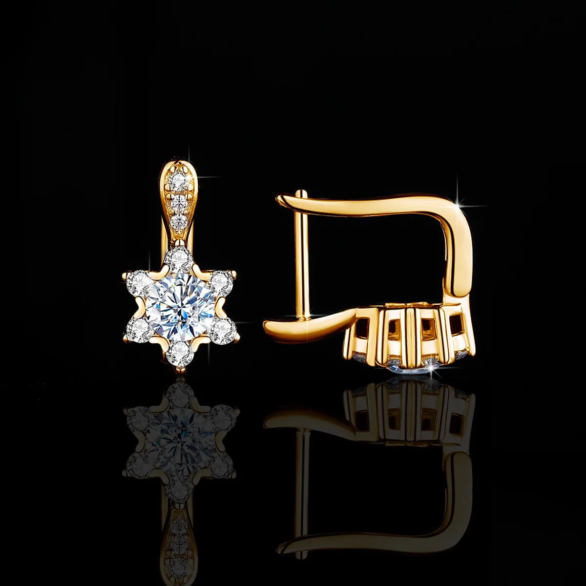 

925 Sterling Silver Gold Plated Moissanite Earrings for Women Snowflake Shape D Color VVS1 Earrings Luxury Wedding Party Jewelry