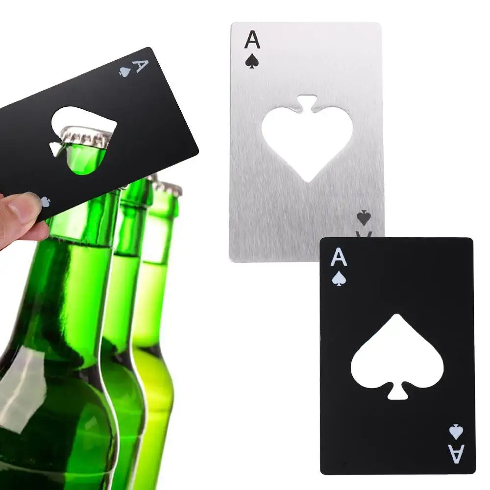 Stainless Steel Bottle Can Opener Silver/Black Spade A Wine Metal Opening Tool Credit Card Size Creative