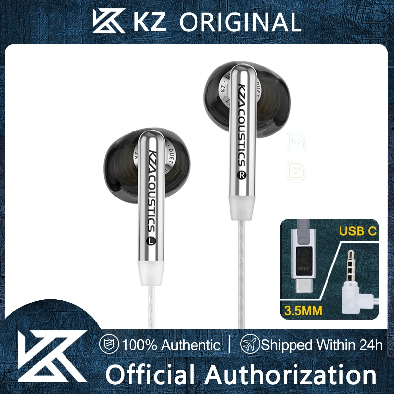 KZ Duet Dual Dynamic Driver HiFi Earphones Quad Core Bass Stereo Wired Earbuds Type C/3.5MM Wired Earphone With HD Dual Mic