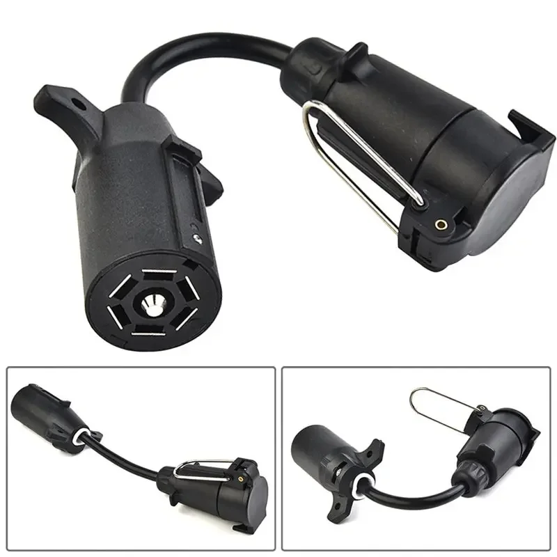 For US To European Trailer Conversion 7-Way Blade Socket To 7-Pin Round Trailer Light Adapter Converter