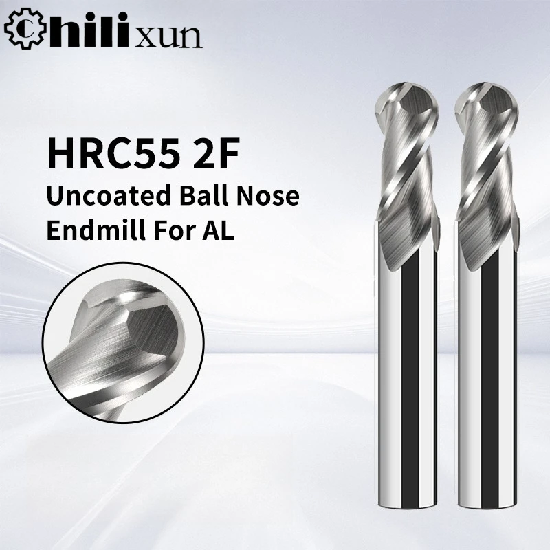 

HILIXUN HRC55 2-Flute Milling Cutter Tungsten Steel Carbide Ball Nose End Mill For CNC Mechanical Metals Machining