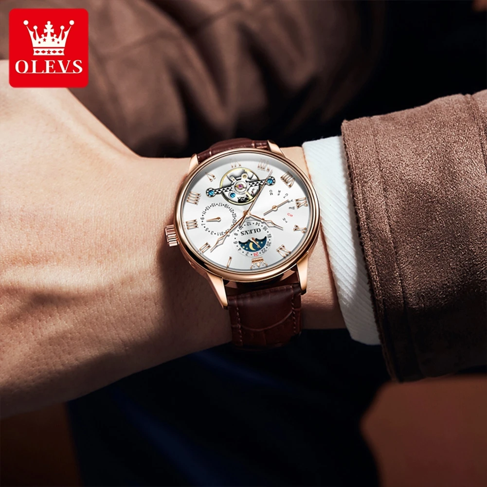 OLEVS 7009, деловые скелетониз – обзор и цена Leather Watch Band Men