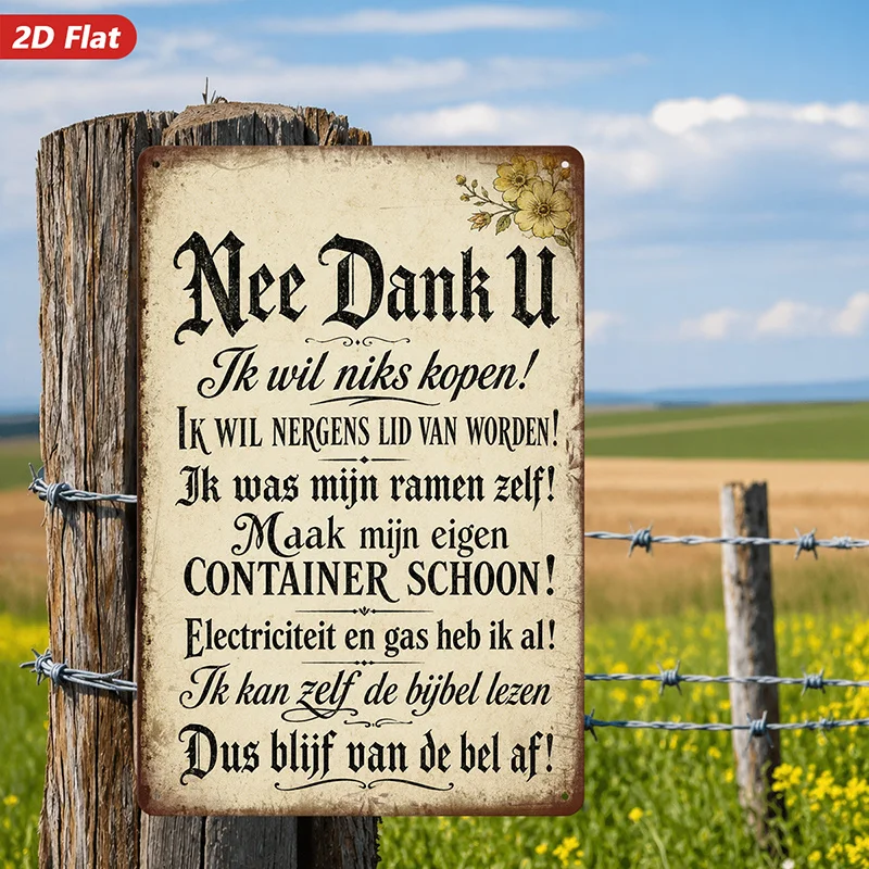 2D Flat, 1pc Metal Sign Wall Art, Vintage-Style Wall Art with Dutch Phrases, Home Decor, Ideal for Living Room, Study, Safe Roun