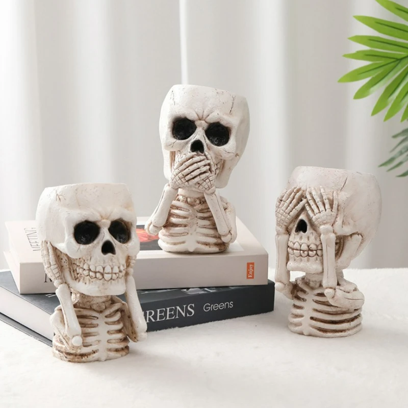 

Resin Skull Head Flower Pots Home Garden Office Decor Succulent Plant Creative Halloween Tabletop Ornament Craft Decoration New