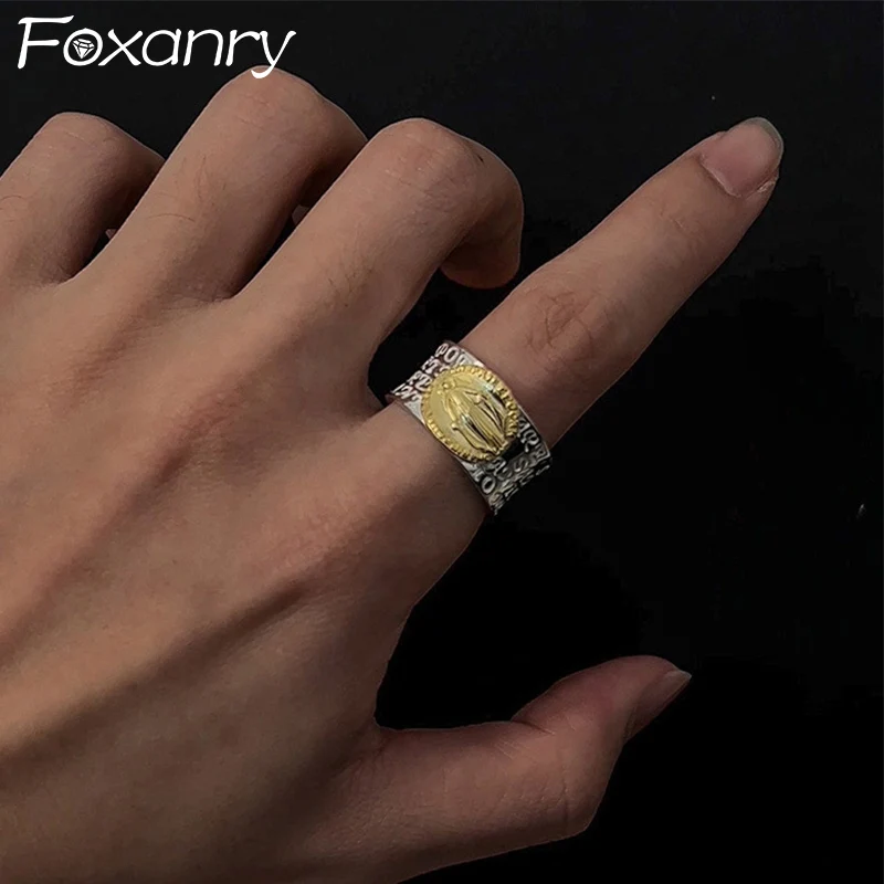 Foxanry Silver Color Bicolor Letter Rings For Women Couples New Fashion Creative Design Personality Anniversary Jewelry Gifts