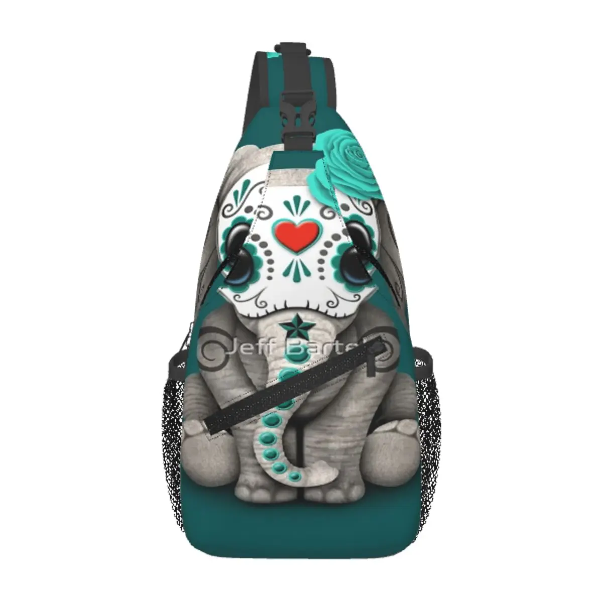 

Teal Blue Day Of The Dead Sugar Skull Baby Chest Bag Retro Polyester fabric For Office Cross chest bag Customizable