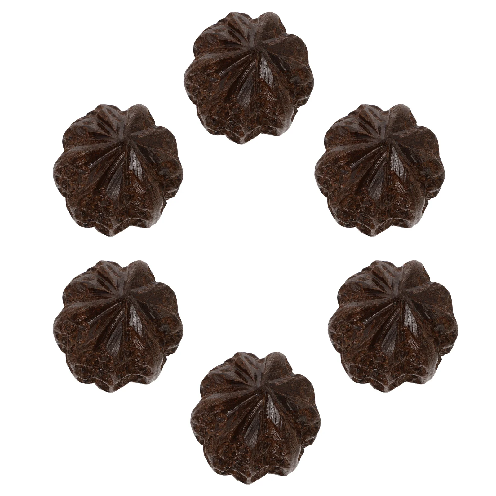 

6pcs Hand-Carved Walnut Wood Massage Balls Natural Dark Brown Ergonomic Design For Acupoint Relief Stress Relaxation Hand Ball