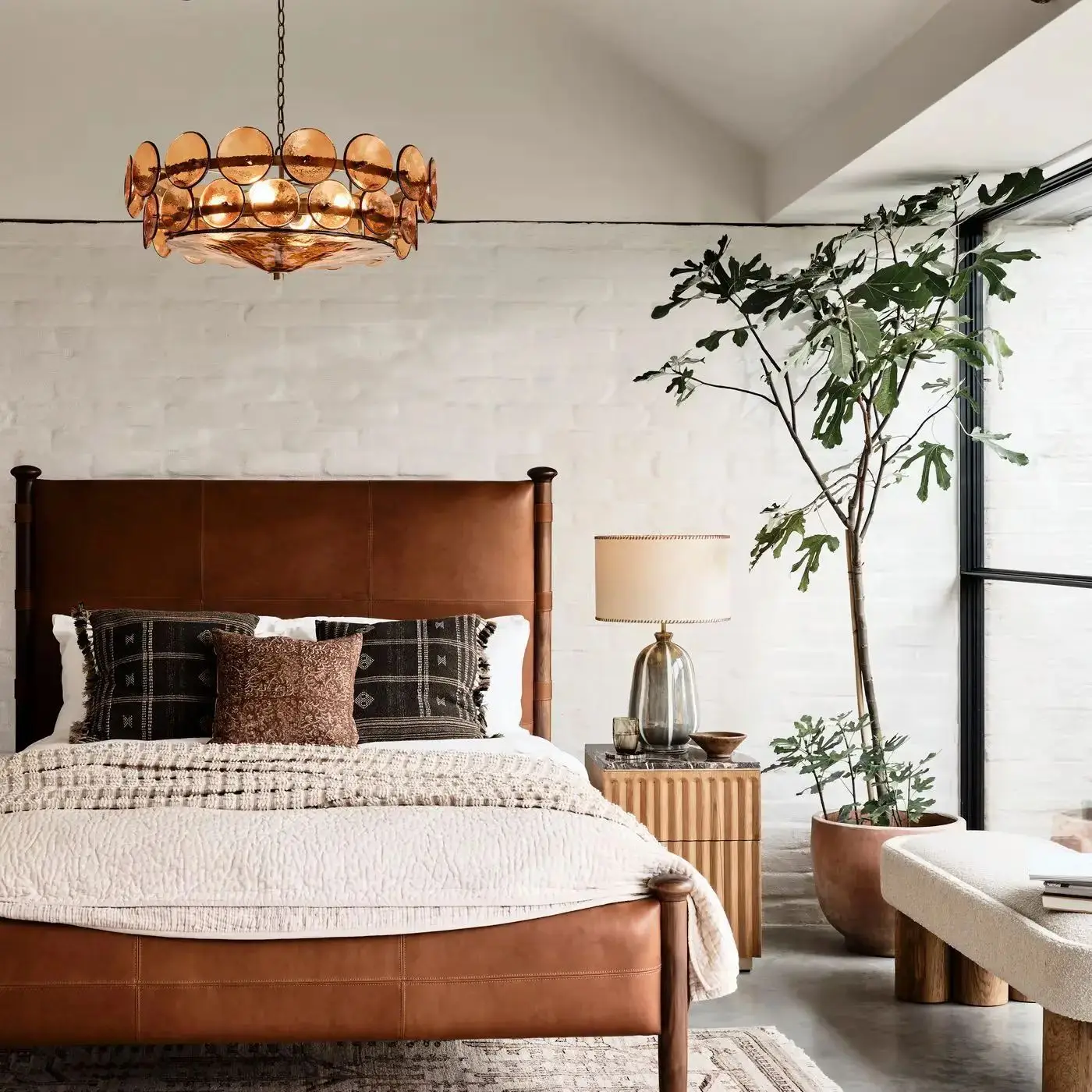 French retro design brown glass lamp living room lamp American minimalist bedroom light luxury dining room chandelier