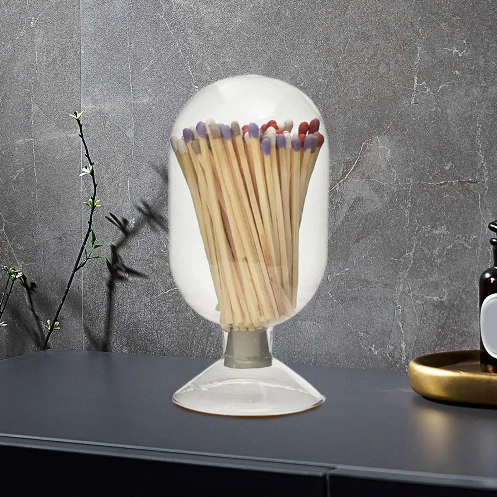 Clear Glass Cloche Match Bottle Vintage Matchstick Holder Candle Glass Jars for Fireplace Decor