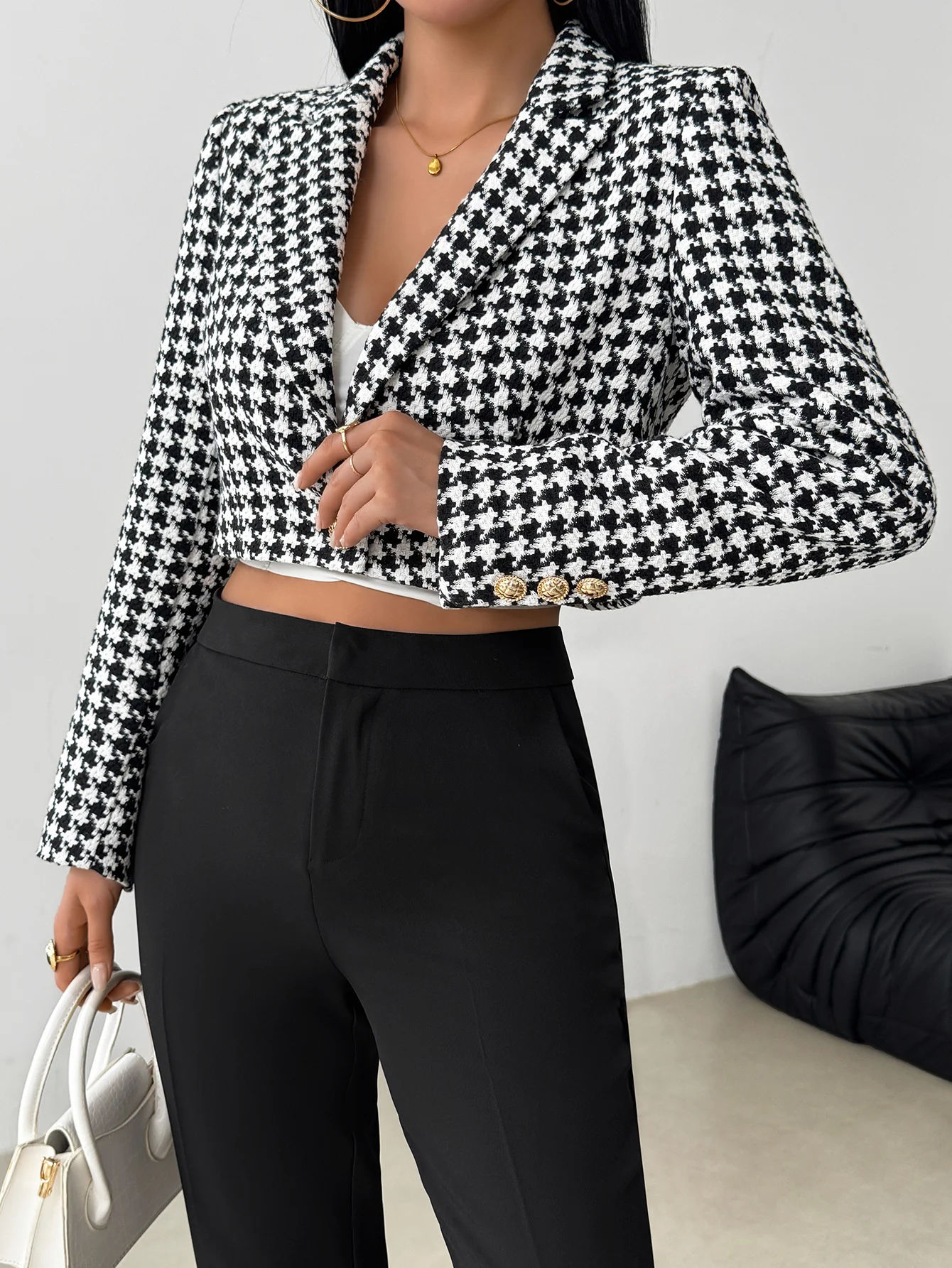 معطف من الصوف السميك المنقوش من القماش القطني للمكتب والتاريخ اليومي وموسم الخريف والشتاء ملابس خارجية غير رسمية أنيقة للأعمال