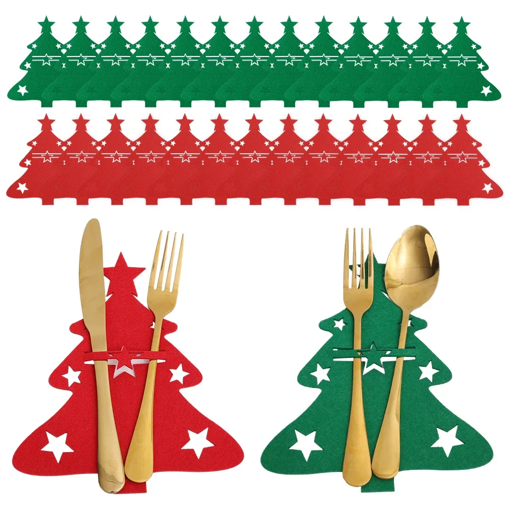 Soportes para cubiertos de árbol de Navidad, tenedor, cuchillo, bolsillo, vajilla, decoración, bolsas, Navidad, Año Nuevo, fiesta, cena, decoración de mesa, fieltro