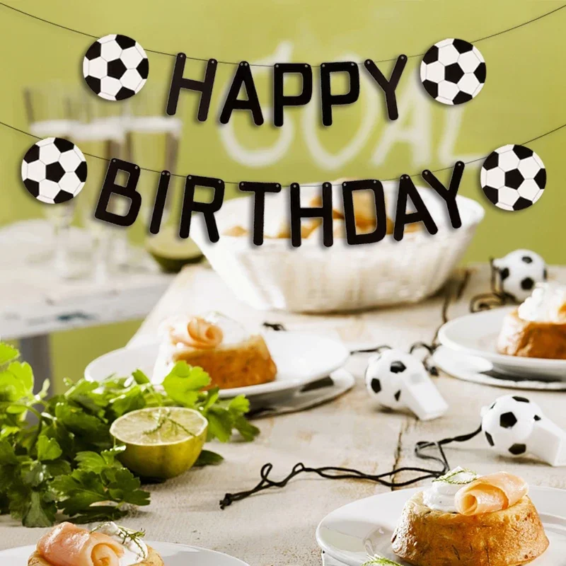 Soccer Black Happy Birthday Banner Sport Theme Soccer Player Birthday Supplies Soccer Enthusiast Boy Birthday Party Decorations