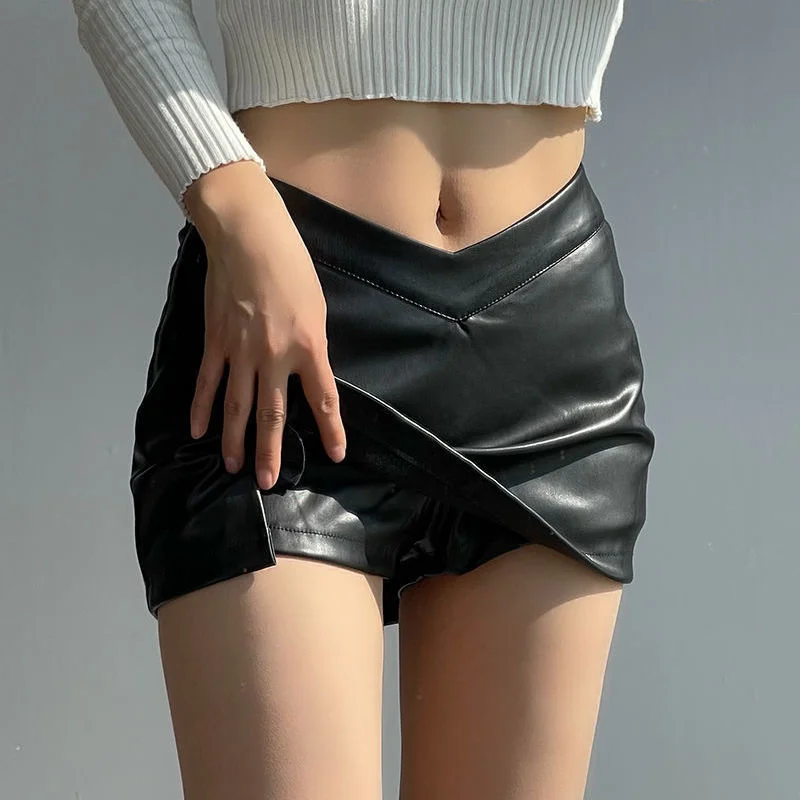 

2023 Summer Retro Girl Half Length Leather Skirt Waist Pu Short Skirt Sexy Split Ropa Mujer Mini Skirts Clothes for Women