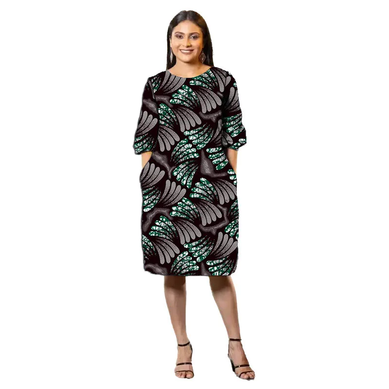 Half Sleeve African Dress Women Ankara Clothes Colorful Print National Costume Wedding/Party Wear
