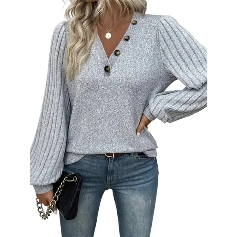 

Женский свитер с длинными рукавами в рубчик CYL, элегантный и повседневный вязаный топ, стильный топ с v-образным вырезом