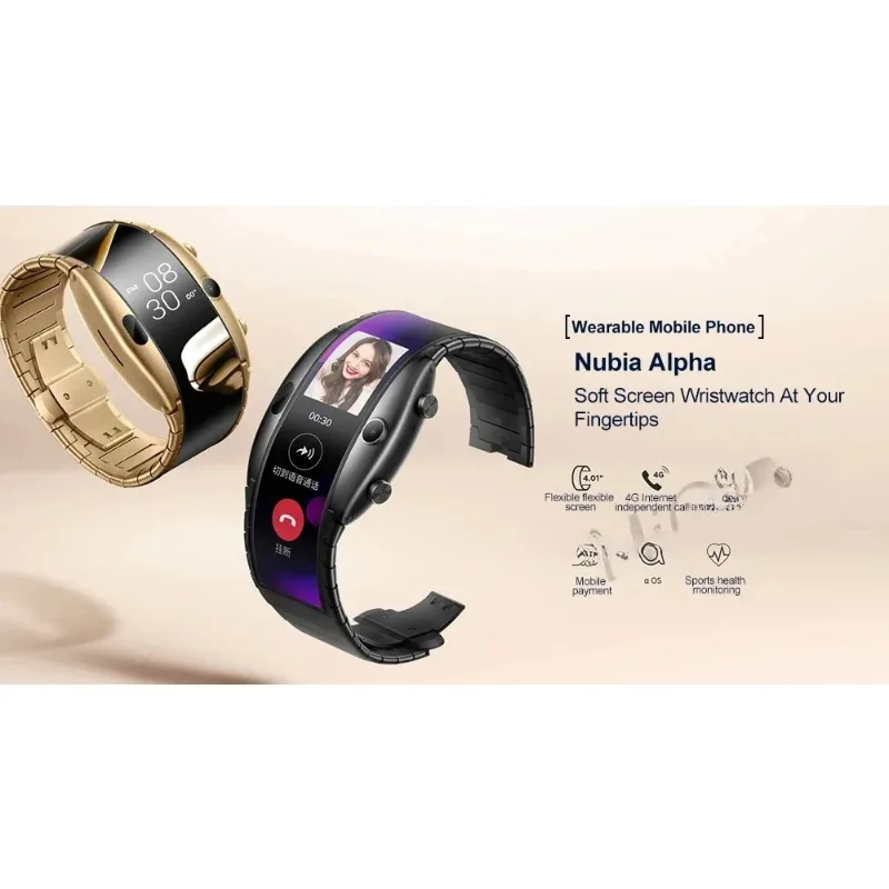 Bluetooth Smart Watch Alpha Flexible Display SmartWatch 4G Internet Mobile Heart Rate Detection GPS Positioning