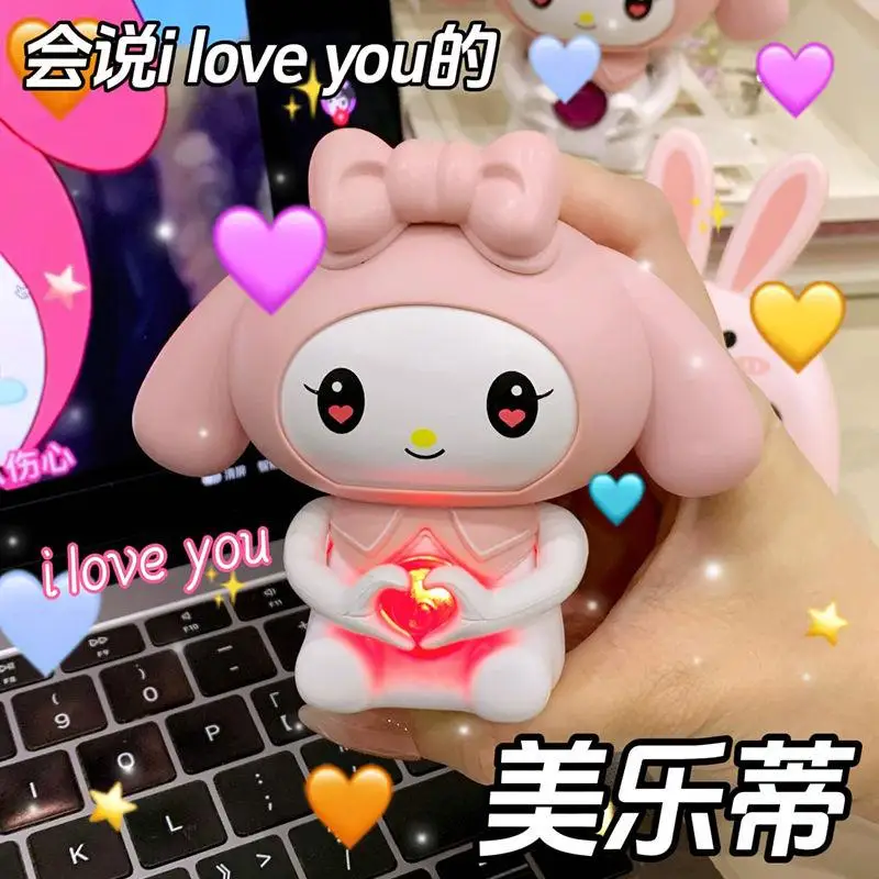 

Cartoon Sanrioed My Melody Kuromi Love Confession Model Toy Ins Girl Heart Kawaii Glowing Sound Desktop Ornaments Holiday Gifts