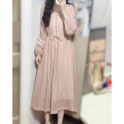 French retro court style sweet lace lace long sleeved dress for women