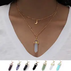 Hot sale Hexagonal Column Quartz Necklaces Pendants Fashion Natural Stone Bullet Pink Crystal Pendant Necklace For Women Jewelry