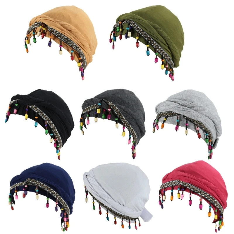 Embroidery Trim Twisted Tail Hat for Female Soft Stretchy Bandanas Hat Breathable Turban Hat Women Headscarf Skull Hat K3KF