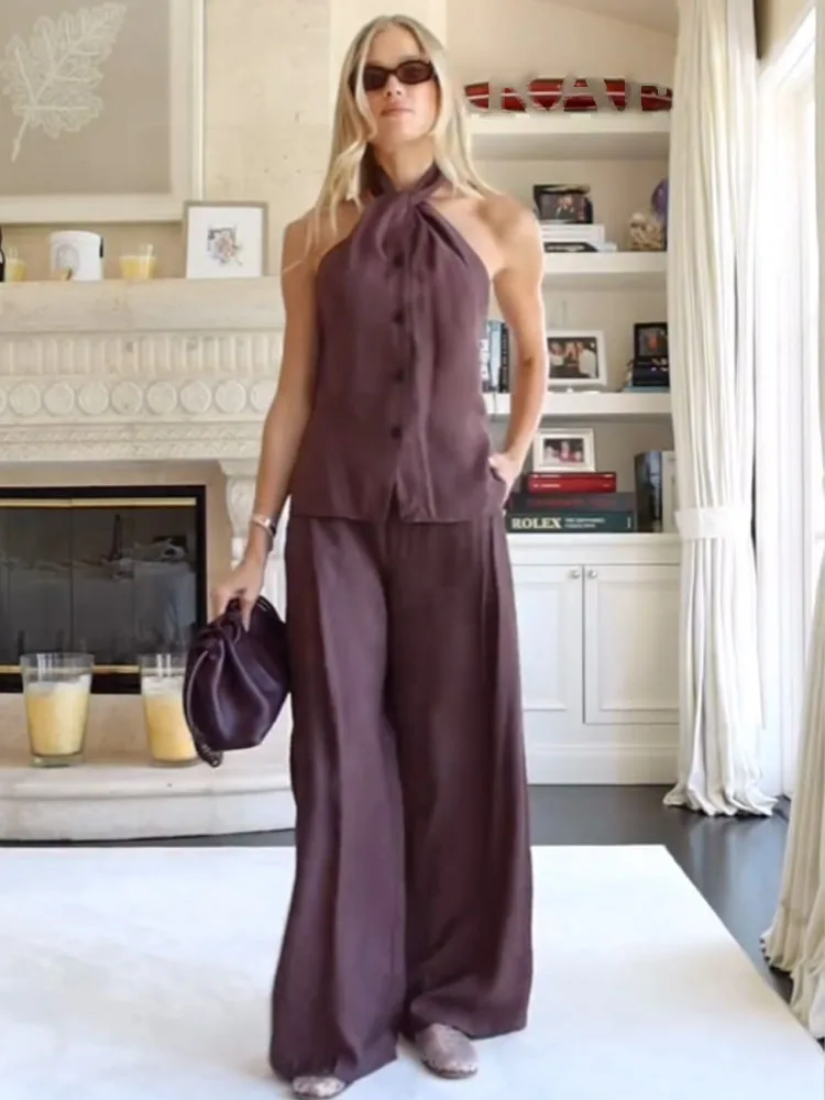 

HH женский модный однотонный брючный костюм с узлом, украшение на пуговицах, висячий воротник, жилет + летние откидные карманы, плиссированные брюки