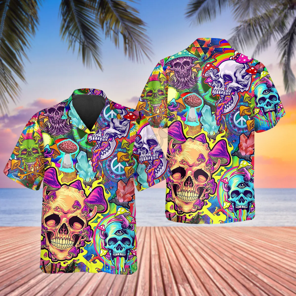 

3D Printed Mushroom Psychedelic Trippy Skull Hawaiian Shirt Summer Short Sleeved Shirts Men's Shirts Oversize Camisa Social 5XL