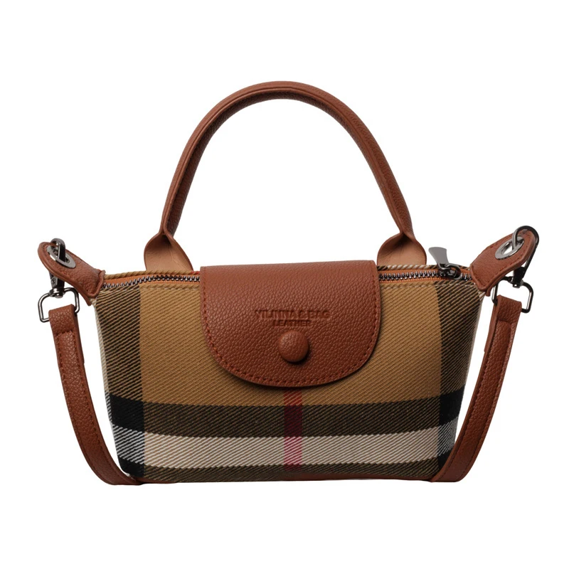 Mini Plaid Dumpling Crossbody Bag Leather Trim Women's Korean Style Daily Commuter Purse