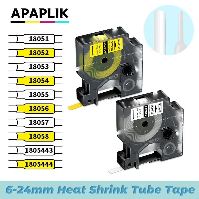 Compatible Dymo Rhino Heat Shrink Tube Dymo D1 Tape 6/9/12/19/24mm 18051 18052 for Dymo Label Printer Rhino 4200 5000 5200 6000