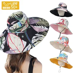 Luxury Double Sided Wearable Plant Printing Cotton Bucket Cap Women Sun Protection Flower Beach Cap Outdoor Fishing Hat