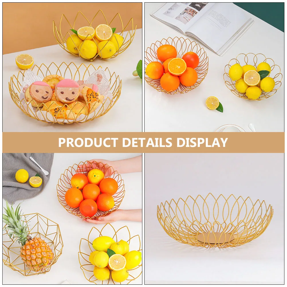 

Golden Fruit Basket Iron Hollow out Kitchen Decor Easy Wash Reusable Storage Tray Snack Basket Creative ganizer Fruit Bowl St