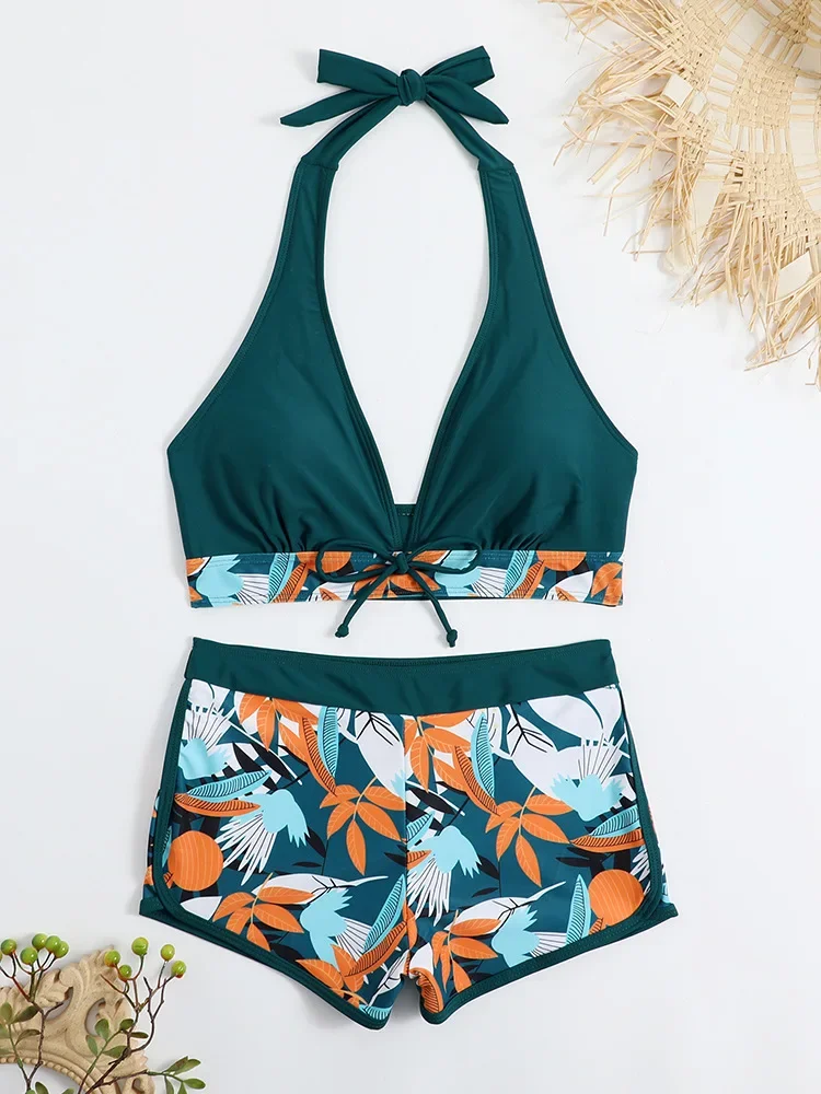 Biquínis feminino sexy acolchoado menina maiô tankini maiôs feminino push up maiô conjunto de biquinis com shorts troncos