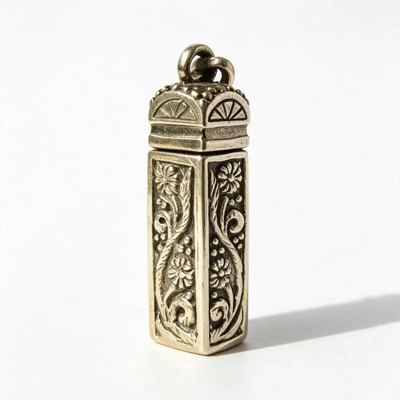 Nepal 925 Silver Vintage Flower Cylinder Prayer Box Locket Thai SILVER T9178