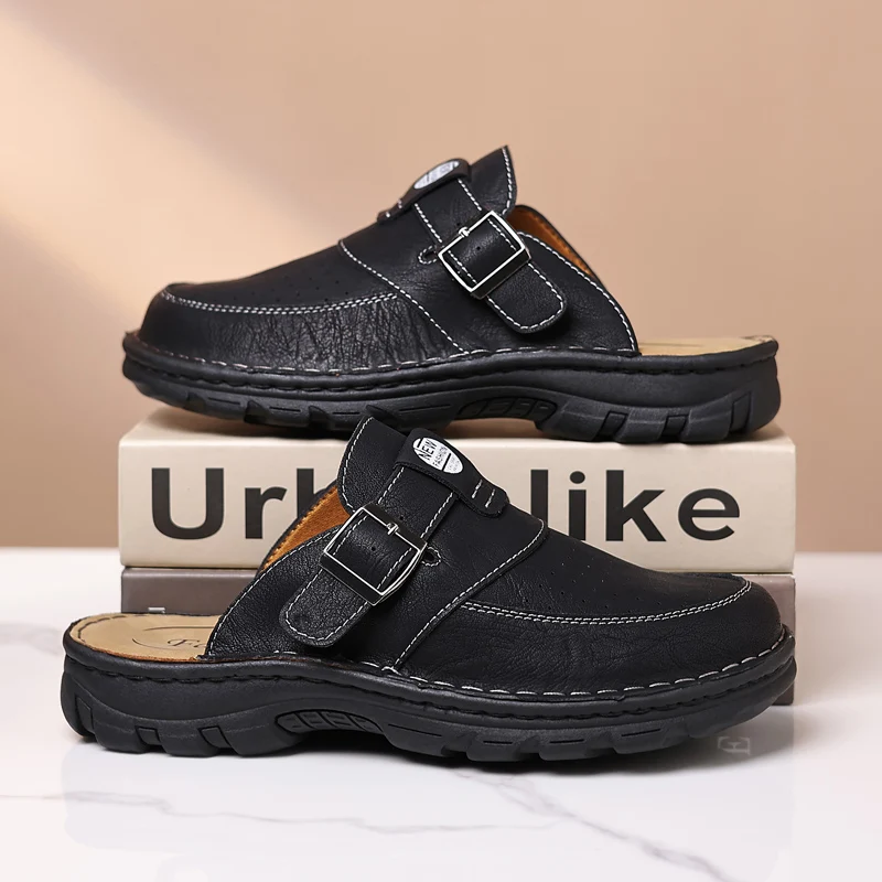 Men's Breathable Perforated Clog Sandal with Adjustable Buckle Strap, Lightweight Comfort Slip-On Shoe for Casual Wear and Indoo