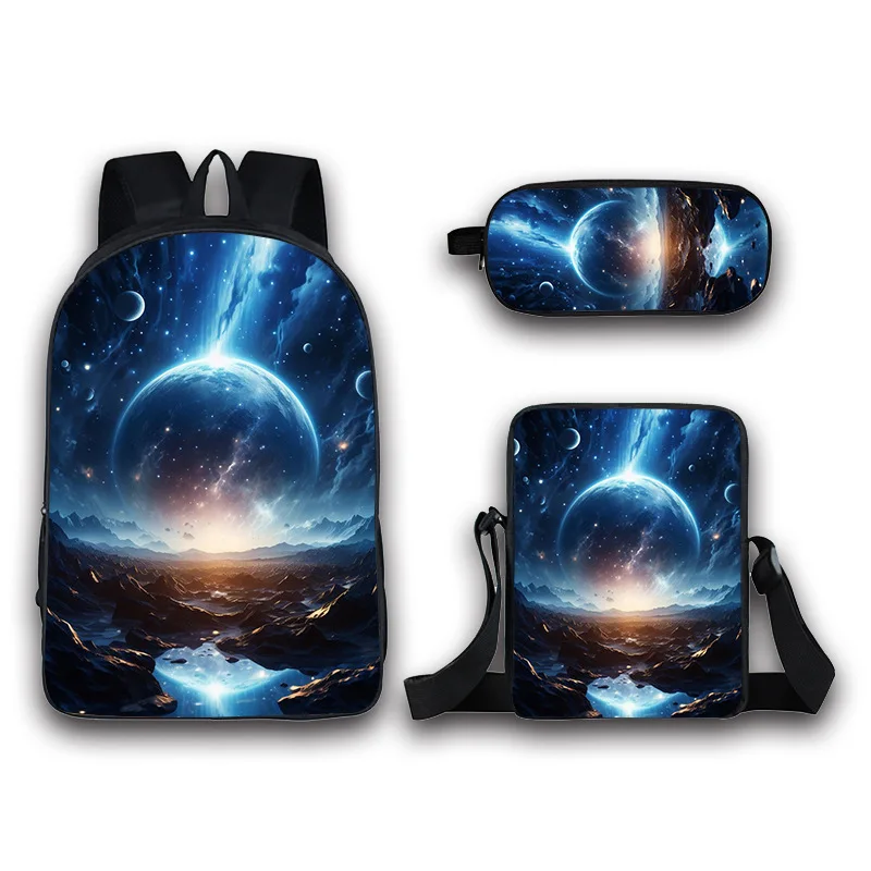 Cartoon Youthful Novelty starlit sky 3D Print 3pcs/Set Student Travel bags Laptop Daypack Backpack Shoulder Bag Pencil Case