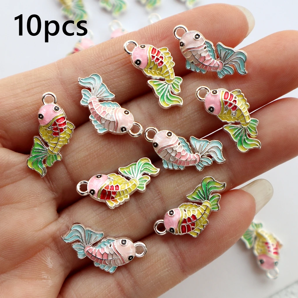 

Creative 10pcs Double-Sided Enamel Fish Alloy Charms Metal Pendant DIY Jewelry Making Necklace Bracelet Keychain Craft Accessory